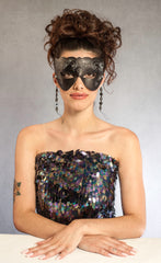 "Bast" embroidered leather masquerade mask by Wendy Drolma