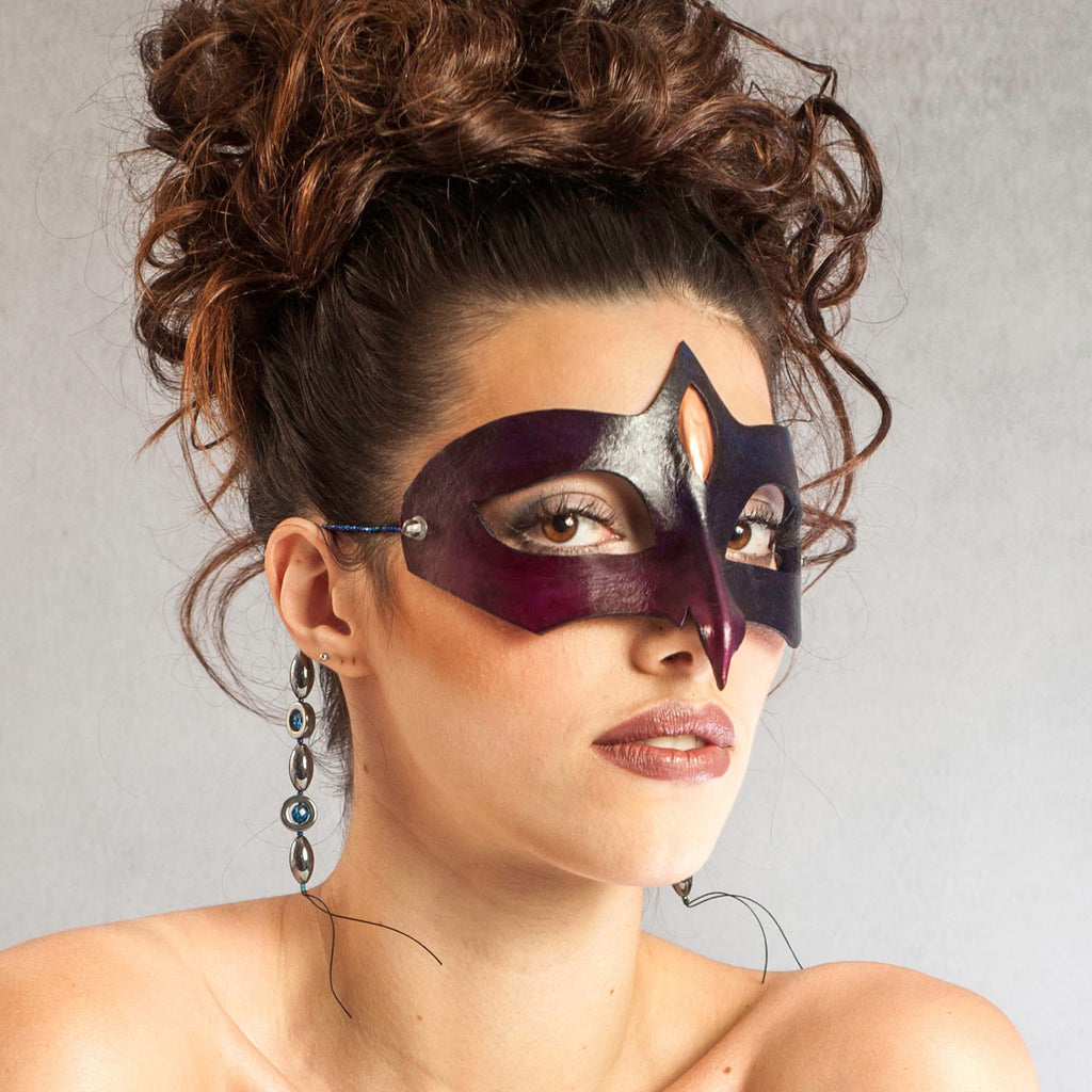 "Nous" Dark Red Leather Masquerade Mask by Wendy Drolma