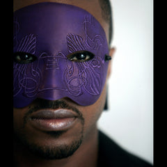"Twain" Embroidered Purple Leather Masquerade Mask by Wendy Drolma