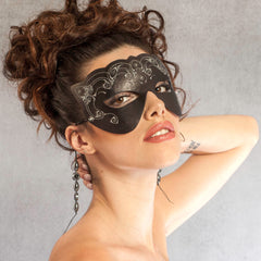 "Bast" embroidered leather masquerade mask by Wendy Drolma