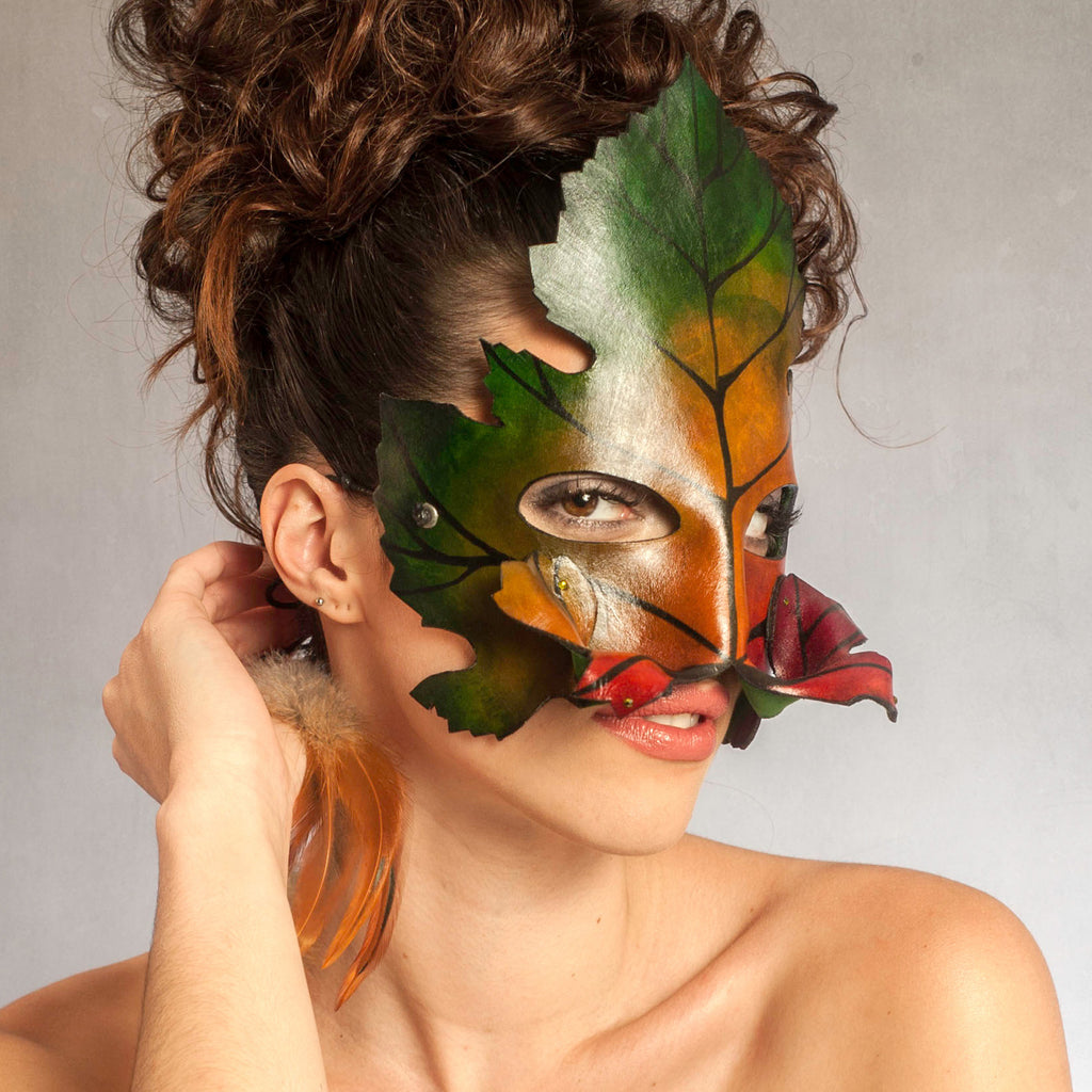 "Green Man" handmade Leather Leaf Mask by Wendy Drolma
