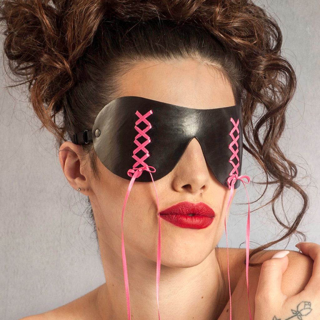 "Kiki" Sexy Handmade Leather and Lace Blindfold by Wendy Drolma