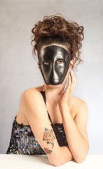 "Nero" Handmade Black Leather Masquerade Mask by Wendy Drolma