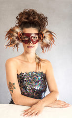 "Puck" Handmade Red Leather Fox Masquerade Mask by Wendy Drolma