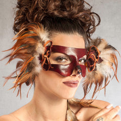 "Puck" Handmade Red Leather Fox Masquerade Mask by Wendy Drolma